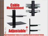 2xhome - High Gloss Black Double Shelf Wall mounted AV Component Shelving System with 2 Tempered