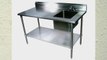 John Boos EPT6R53060GSKR Stainless Steel Prep Table with Sink Bowl Galvanized Undershelf 60 Length x 30 Width Right Hand