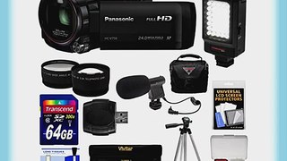 Panasonic HC-V750K HD Wi-Fi Video Camera Camcorder with 64GB Card   Case   LED Light   Mic