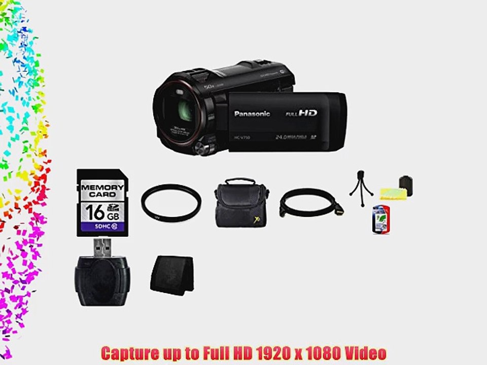 Panasonic HC-V750K Enhanced Sound Full HD Wi-Fi Enabled Camcorder (Black) Bundle 1