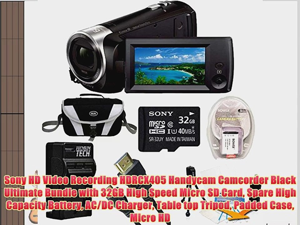 Sony HD Video Recording HDRCX405 Handycam Camcorder Black Ultimate Bundle with 32GB High Speed