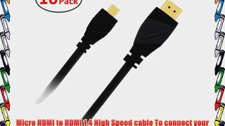 GearIT 10 Pack (10 Feet/3.04 Meters) High-Speed Micro HDMI To HDMI Cable Supports Ethernet