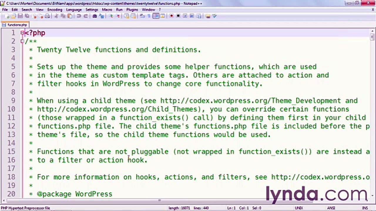 WordPress 3 Building Child Themes lecture 23 introfunctions