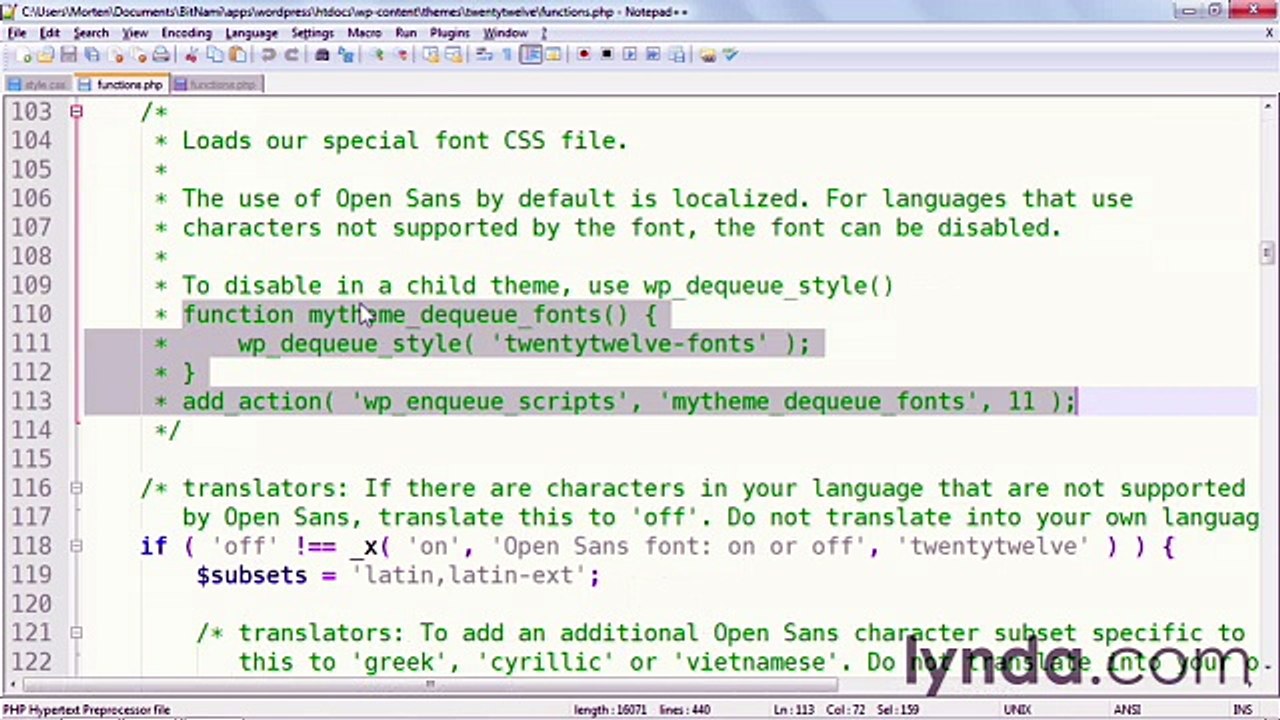 WordPress 3 Building Child Themes lecture 30 google font