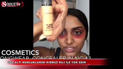 Göz altı morluklarını kırmızı ruj ile yok edin