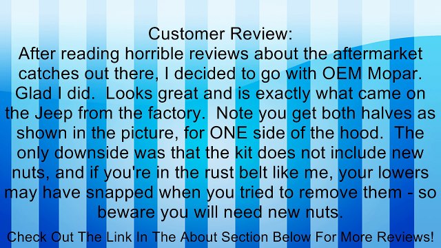 Jeep Wrangler 97-06 Hood Latch, New OEM Mopar! Review