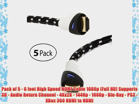 Aurum Ultra Series - High Speed HDMI Cable With Ethernet 5 PACK (6 Ft) - Supports 3D