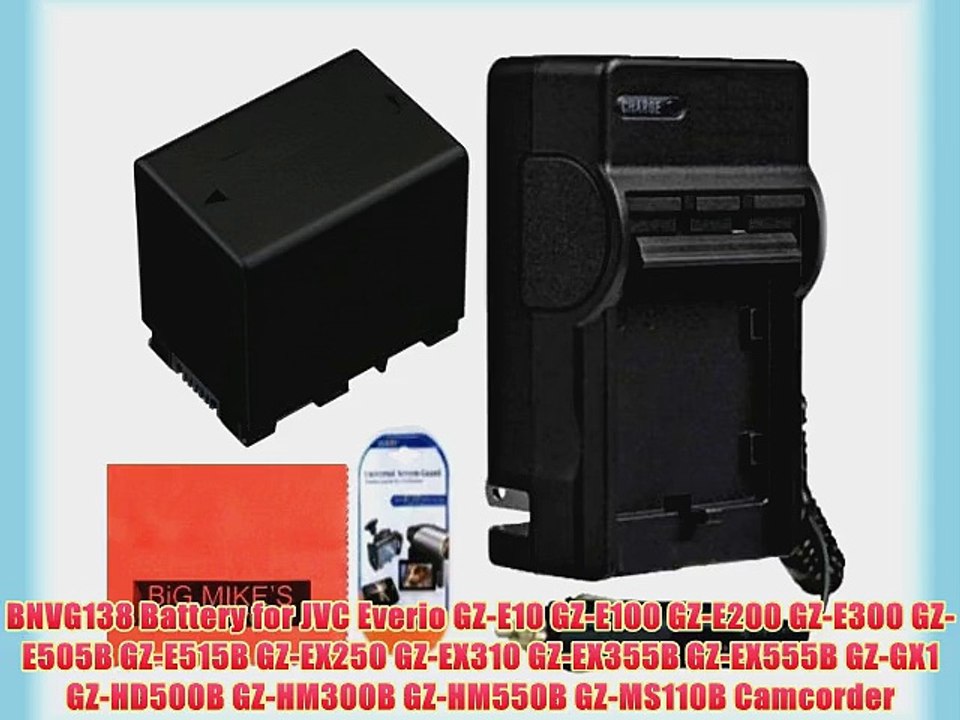BN-VG138 Battery and Battery Charger for JVC Everio GZ-E10 GZ-E100 GZ-E200 GZ-E300 GZ-E505B