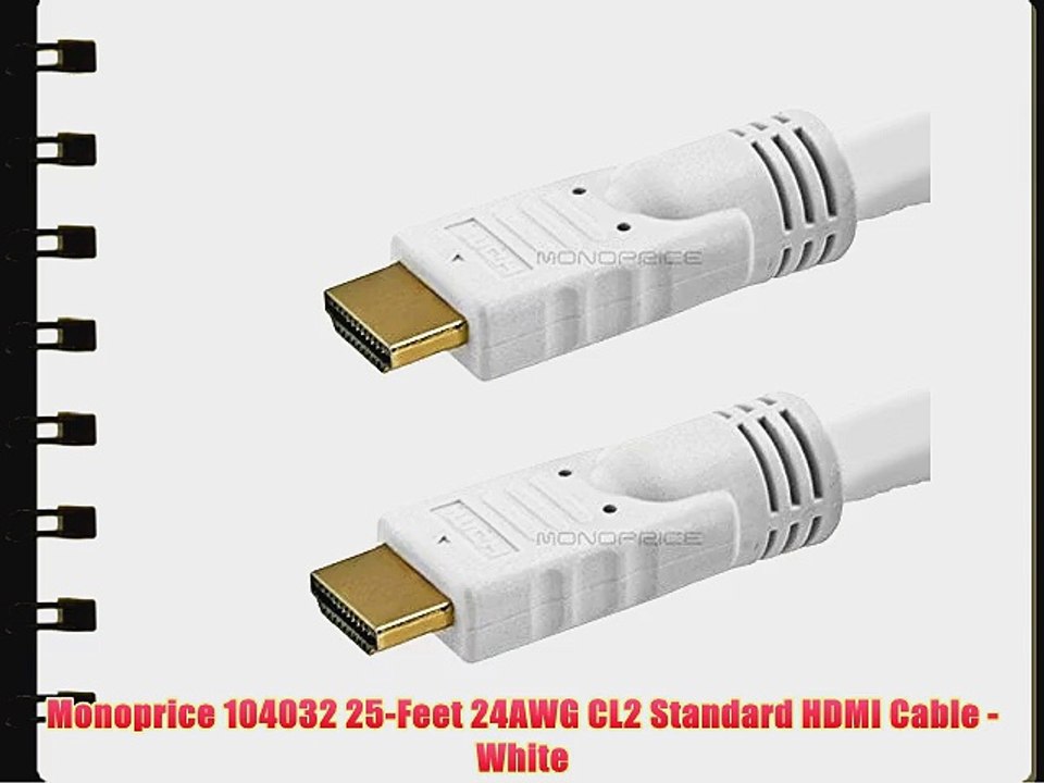 Monoprice 104032 25-Feet 24AWG CL2 Standard HDMI Cable - White