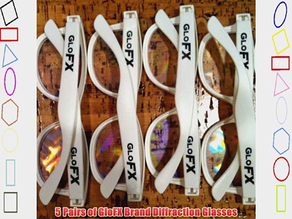 GloFX Standard Diffraction Glasses - White (5 Pack) - Rave Glasses - 3D Prism Firework Grating