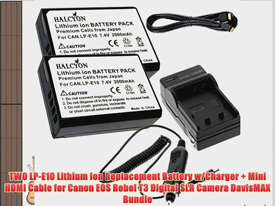 TWO LP-E10 Lithium Ion Replacement Battery w/Charger   Mini HDMI Cable for Canon EOS Rebel