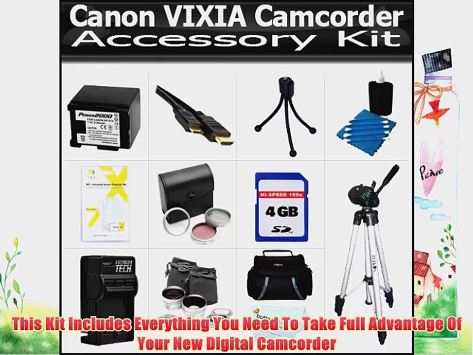 Accessory Kit For Canon VIXIA HF M30 HF M31 HF M32 Dual Flash Memory Camcorder Includes Deluxe