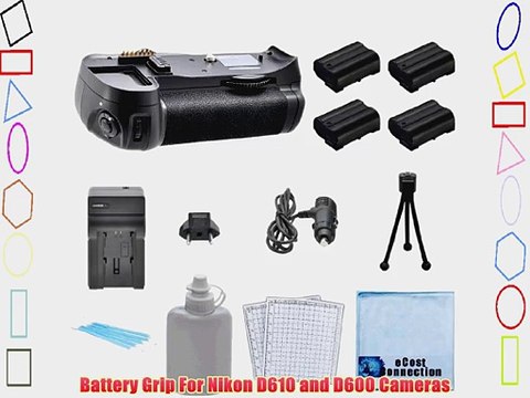 Battery Grip for Nikon D610 D600 DSLR Camera Car/Home Turbo Charger Deluxe Starter Kit
