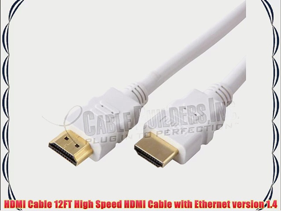 Cable Builders White HDMI Cable 12FT High Speed HDMI Cable with Ethernet version 1.4