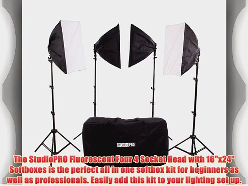 StudioPRO Photo Studio Photography 3600 Watt 4 Socket Head AC Power Four Light Kit With 16x24