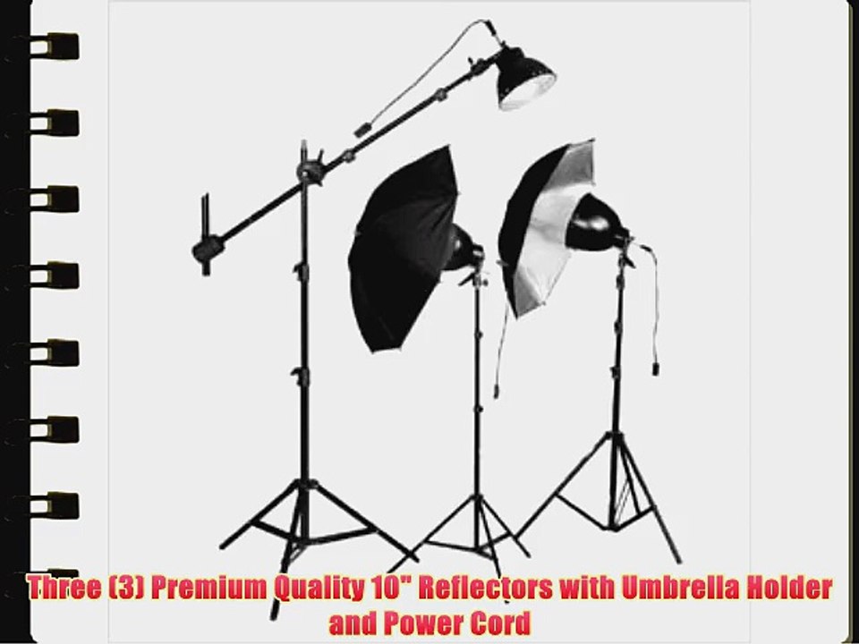 CowboyStudio 750 Watt Premium Photo Studio Reflector Umbrella Boom Lighting Kit