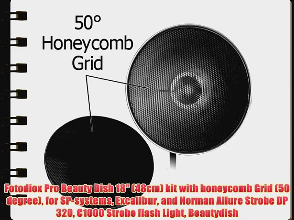Fotodiox Pro Beauty Dish 18 (48cm) kit with honeycomb Grid (50 degree) for SP-systems Excalibur
