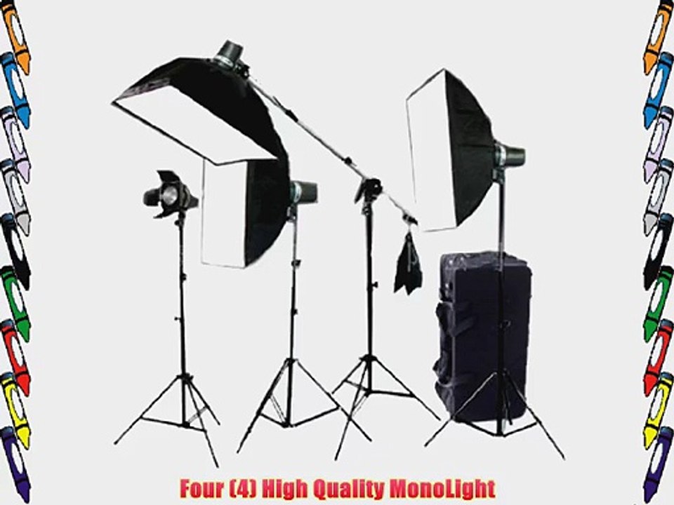 CowboyStudio Photo Studio Four Strobe Flash Lighting Kit with Carrying Case - 4 STUDIO FLASH/STROBE
