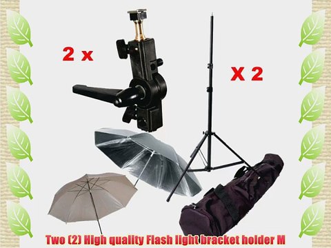 CowboyStudio Double Flash Shoe Swivel Bracket Kit with 2 Mounting Brackets 2 Umbrellas 2 Stand