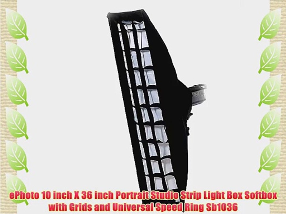 ePhoto 10 inch X 36 inch Portrait Studio Strip Light Box Softbox with Grids and Universal Speed