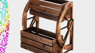 Fir Wood Wagon Wheel Double Tier Planter Plant Stand