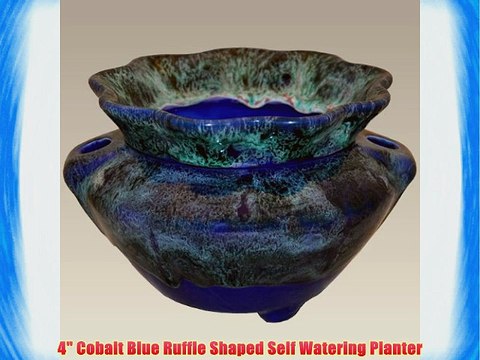 4 Cobalt Blue Ruffle Shaped Self Watering Planter