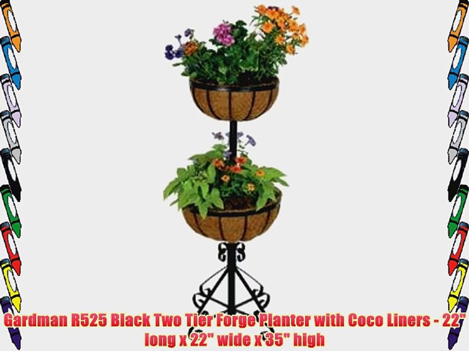 Gardman R525 Black Two Tier Forge Planter with Coco Liners - 22 long x 22 wide x 35 high