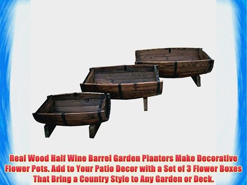 Real Wood Half Wine Barrel Garden Planters Make Decorative Flower Pots. Add to Your Patio Decor