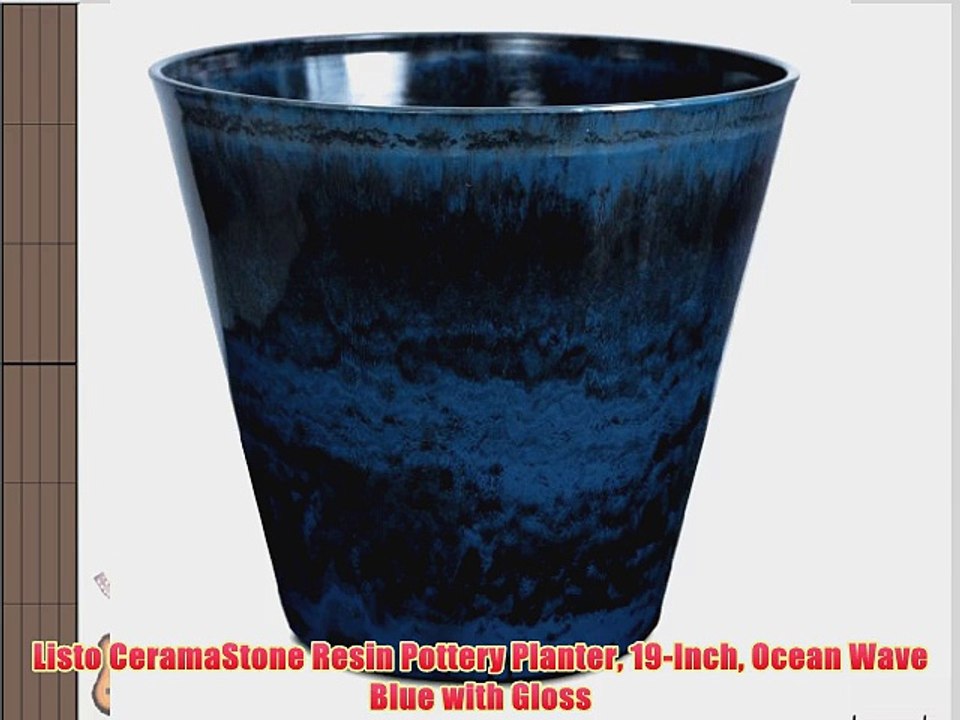 Listo CeramaStone Resin Pottery Planter 19-Inch Ocean Wave Blue with Gloss