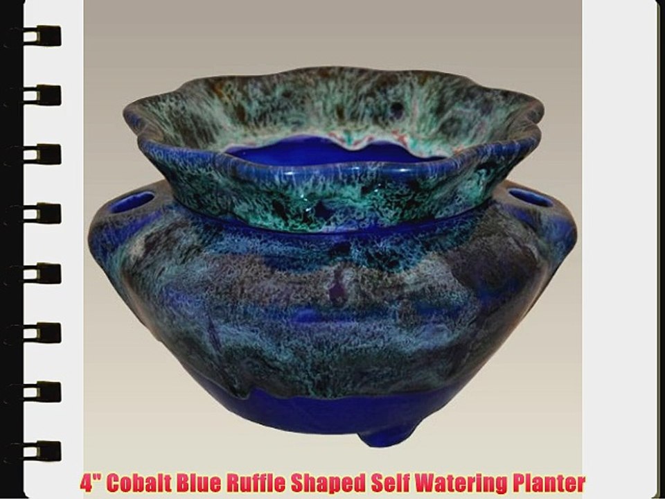 4 Cobalt Blue Ruffle Shaped Self Watering Planter