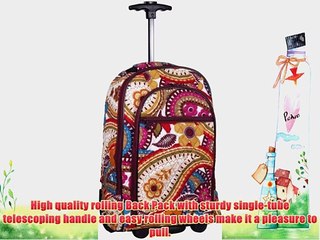 Attractive Colorful Floral-designed Quilted Rolling Backpack with Retractable Push-button Handle