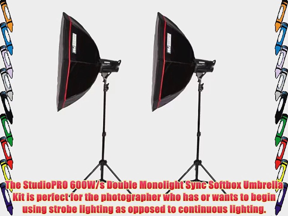 StudioPRO Double 600W/s Flash Photography Photo Studio Strobe Lighting Two 300W/s Monolights