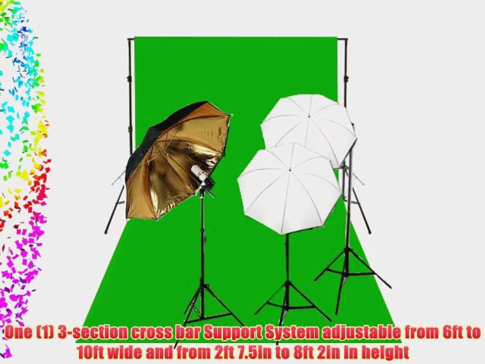 CowboyStudio 675W Reflective Soft Umbrella Triple Lighting Kits Backdrop Support and 6'x9'