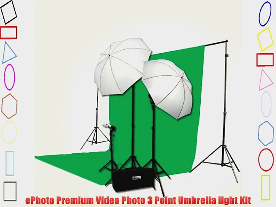 ePhoto 3 Point Chromakey Green Screen Video Lighting Kit 10 x 12ft Green Chromakey Backdrop