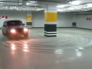 Underground parking drift by Russian Lada car