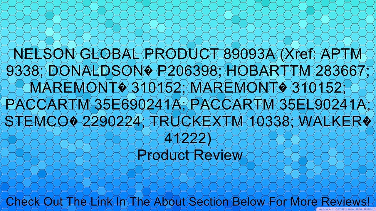 NELSON GLOBAL PRODUCT 89093A (Xref: APTM 9338; DONALDSON� P206398; HOBARTTM 283667; MAREMONT� 310152; MAREMONT� 310152; PACCARTM 35E690241A; PACCARTM 35EL90241A; STEMCO� 2290224; TRUCKEXTM 10338; WALKER� 41222) Review