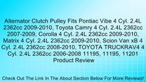 Alternator Clutch Pulley Fits Pontiac Vibe 4 Cyl. 2.4L 2362cc 2009-2010, Toyota Camry 4 Cyl. 2.4L 2362cc 2007-2009, Corolla 4 Cyl. 2.4L 2362cc 2009-2010, Matrix 4 Cyl. 2.4L 2362cc 2009-2010, Scion Van xB 4 Cyl. 2.4L 2362cc 2008-2010, TOYOTA TRUCKRAV4 4 Cy