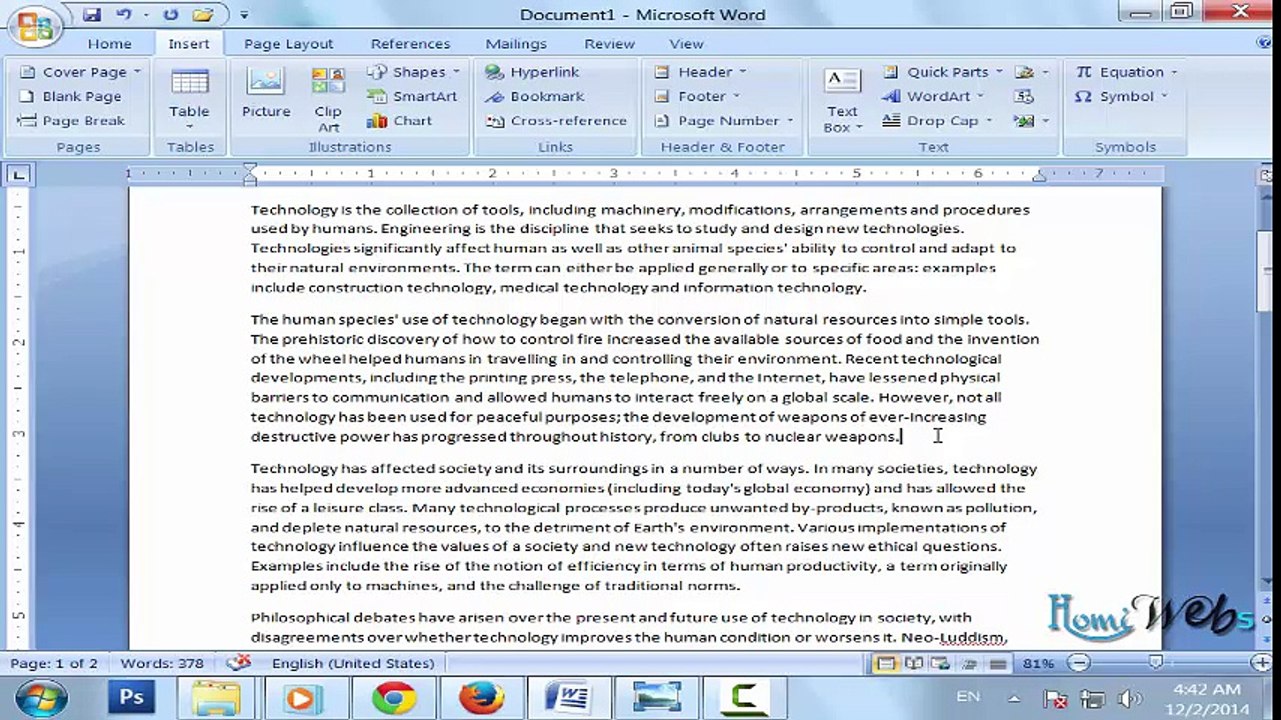 Ms Word (Urdu-Hindi) Lec 3(A) Insert  - HomiWebs