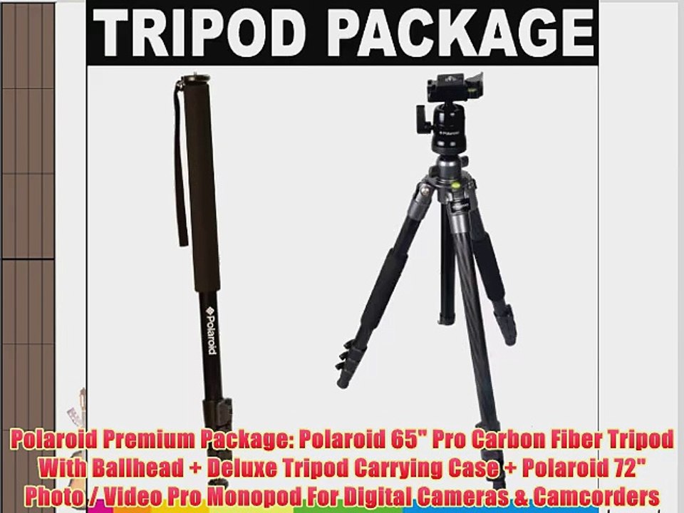 Polaroid Premium Package: Polaroid 65 Pro Carbon Fiber Tripod With Ballhead   Deluxe Tripod