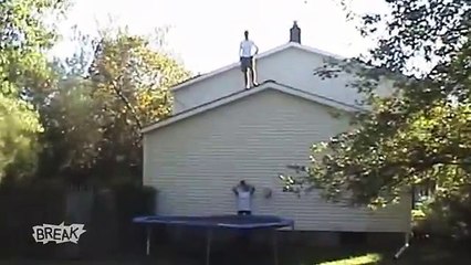 Trampoline Roof Jump Fail