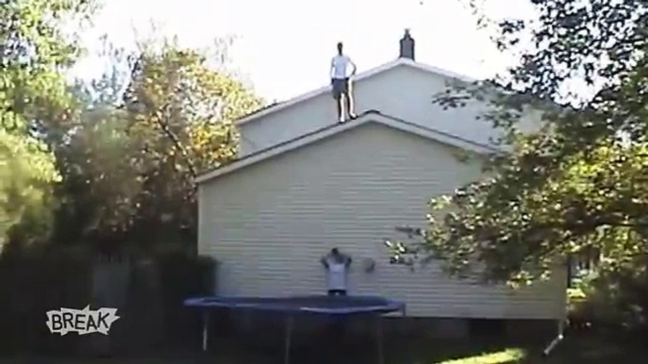 Trampoline Roof Jump Fail