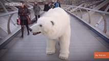 Giant Lifelike Polar Bear Puppet Spotted Roaming London