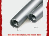 2pcs Silver 15mm Rods w/ M12 Thread - 45cm