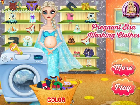 Frozen Games - Pregnant Elsa Washing Clothes