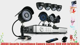ZMODO Security Surveillance Camera System 16CH DVR 8x 600TVL Night Vision Hi-Resolution Indoor/Outdoor