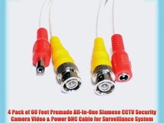 4 Pack of 60 Feet Premade All-In-One Siamese CCTV Security Camera Video