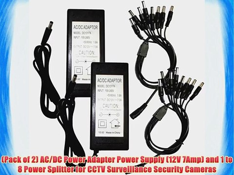 (Pack of 2) AC/DC Power Adapter Power Supply (12V 7Amp) and 1 to 8 Power Splitter for CCTV