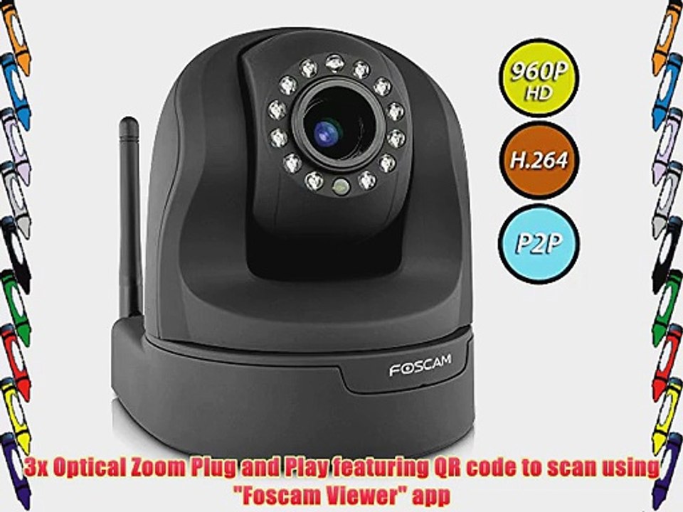 Foscam Plug and Play FI9826P (Black) 1.3 Megapixel (1280x960p) 3x Optical Zoom H.264 Pan/Tilt