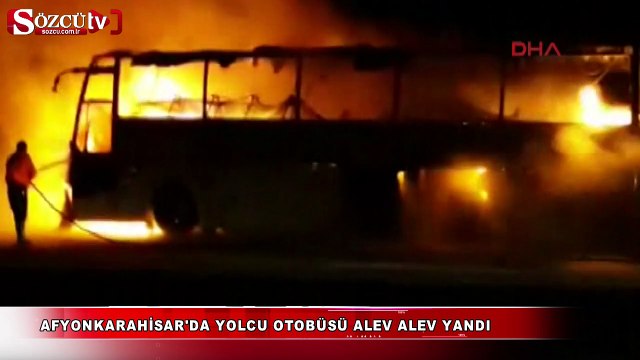 Yolcu otobüsü alev alev yandı