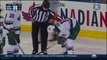 Hockey player Zach Parise Takes Puck To Mouth In Edmonton